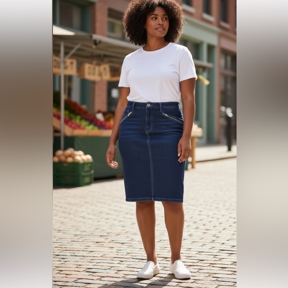 Lauren by Ralph Lauren Jean Co Premium Women’s Blue Denim Pencil Skirt Sz 14 - Picture 1 of 13